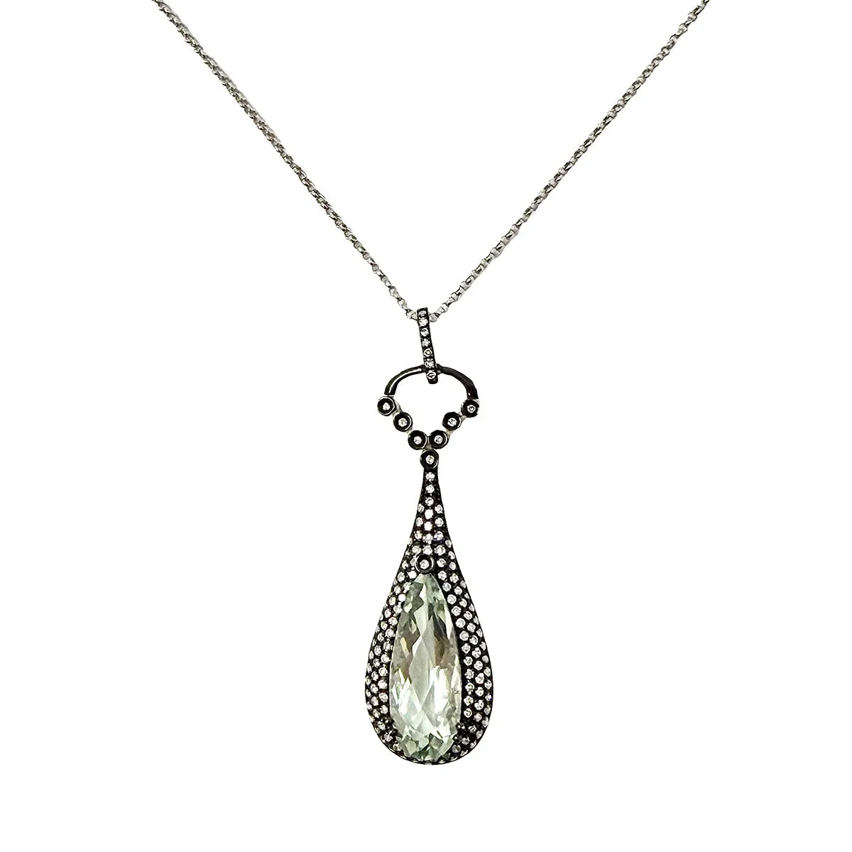 14K White Gold 16" Pendant Necklace with Green Amethyst