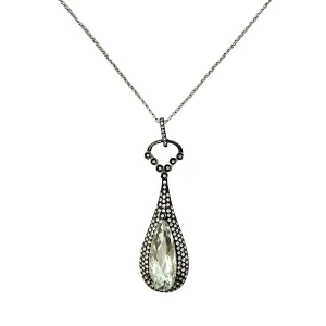 14K White Gold 16" Pendant Necklace with Green Amethyst
