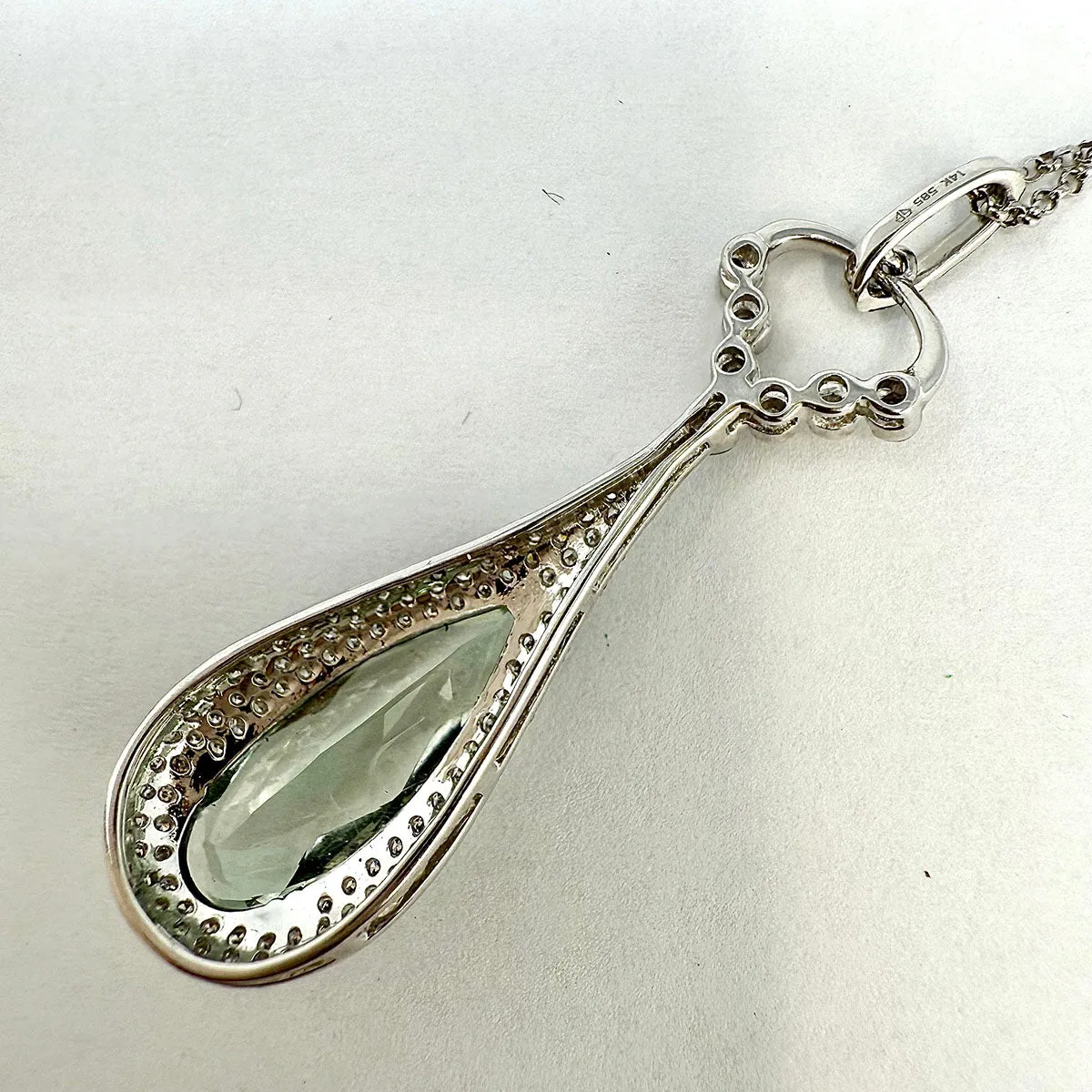 14K White Gold 16" Pendant Necklace with Green Amethyst