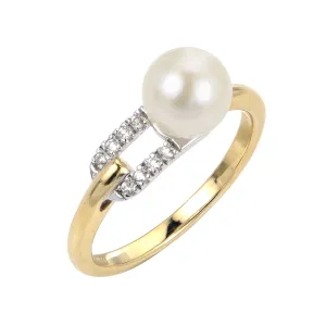 14K Yellow And White Gold Pearl And Diamond Fashion Ring