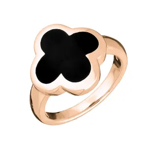18ct Rose Gold Whitby Jet Bloom Four Leaf Clover Ring