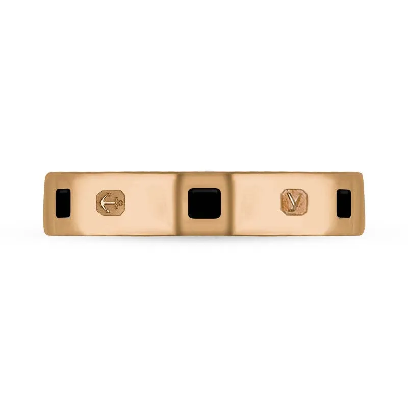 18ct Rose Gold Whitby Jet King's Coronation Hallmark Princess Cut 4mm Ring D