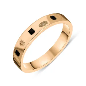 18ct Rose Gold Whitby Jet King's Coronation Hallmark Princess Cut 4mm Ring D