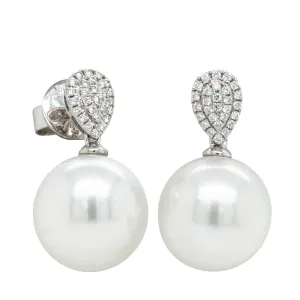 18ct White Gold 12.3mm South Sea Pearl & Diamond Aegean Earrings