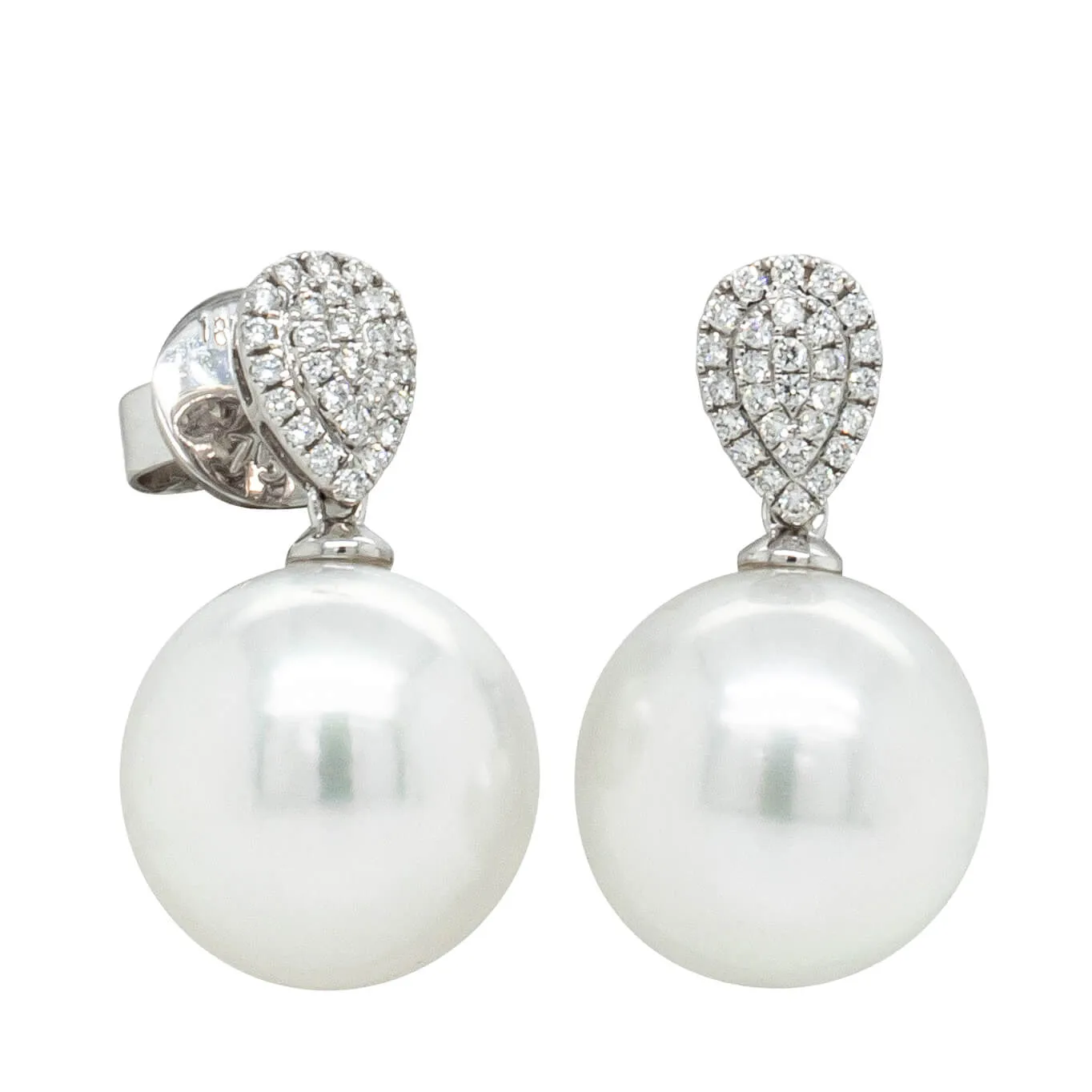 18ct White Gold 12.3mm South Sea Pearl & Diamond Aegean Earrings