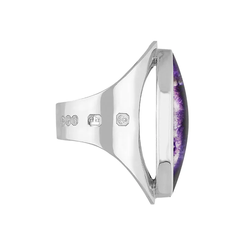 18ct White Gold Blue John King's Coronation Hallmark Large Oval Ring D
