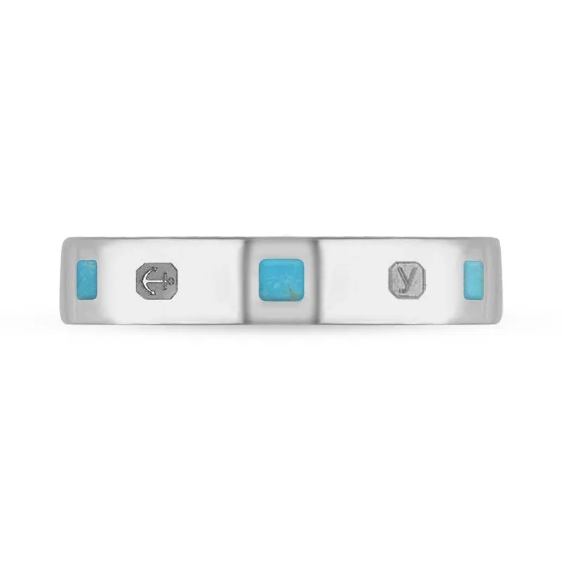 18ct White Gold Turquoise King's Coronation Hallmark Princess Cut 4mm Ring D