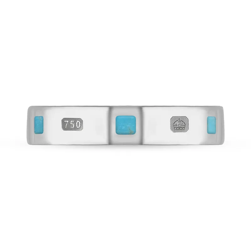 18ct White Gold Turquoise King's Coronation Hallmark Princess Cut 4mm Ring D