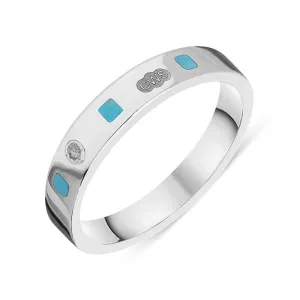 18ct White Gold Turquoise King's Coronation Hallmark Princess Cut 4mm Ring D