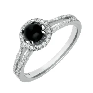 18ct White Gold Whitby Jet and 0.26ct Diamond Round Split Shank Ring