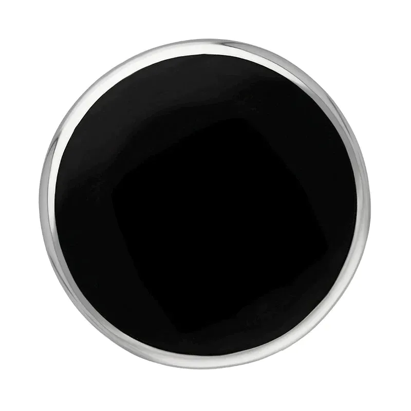 18ct White Gold Whitby Jet King's Coronation Hallmark Large Round Ring D