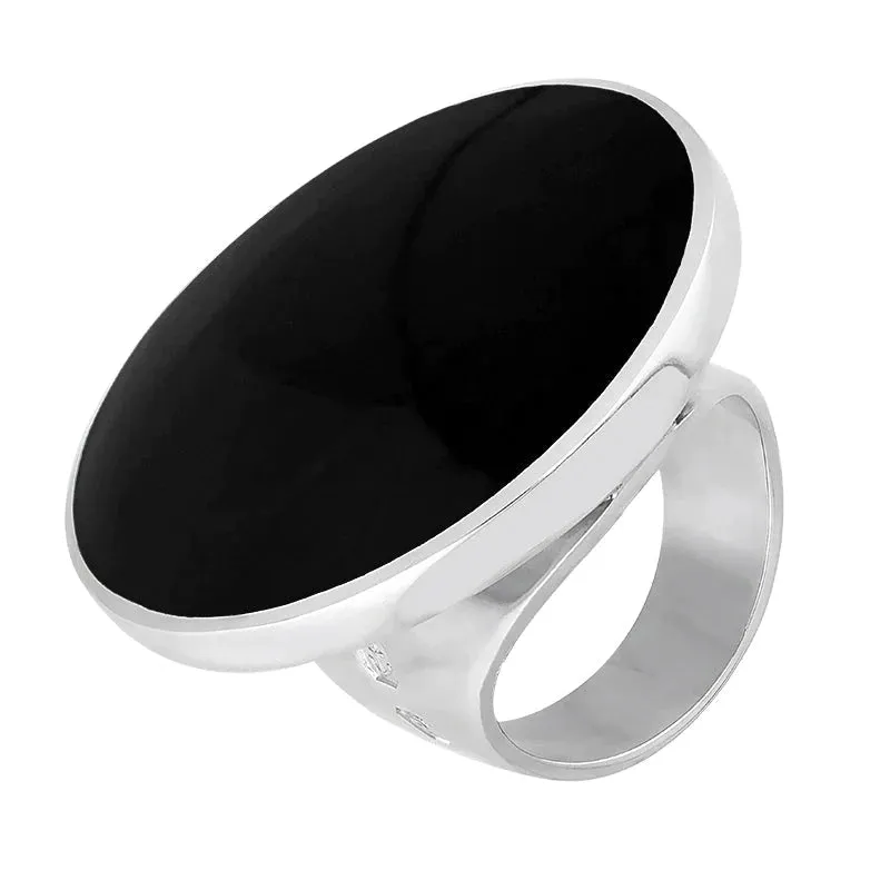 18ct White Gold Whitby Jet King's Coronation Hallmark Large Round Ring D