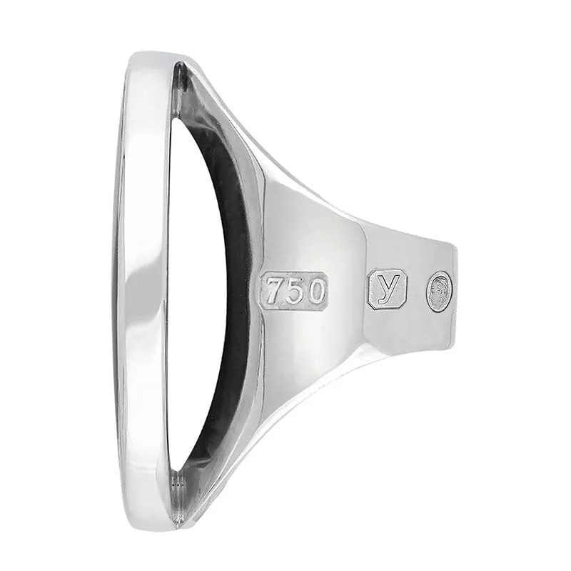 18ct White Gold Whitby Jet King's Coronation Hallmark Large Round Ring D