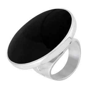 18ct White Gold Whitby Jet King's Coronation Hallmark Large Round Ring D
