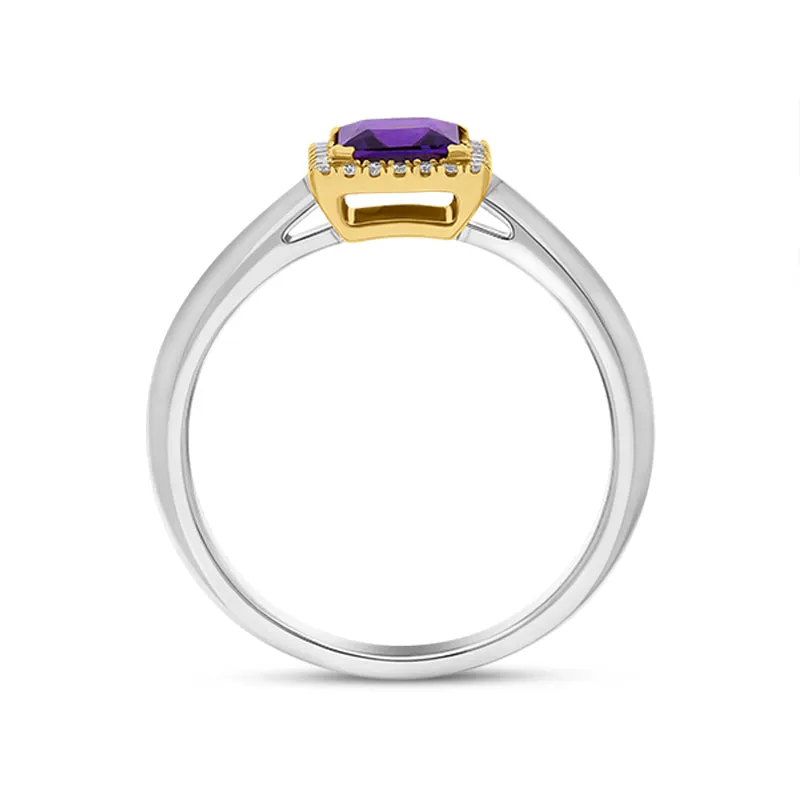 18ct White Yellow Gold Amethyst Diamond Square Cluster Ring