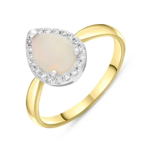 18ct Yellow Gold Opal Diamond Pear Cut Cluster Ring