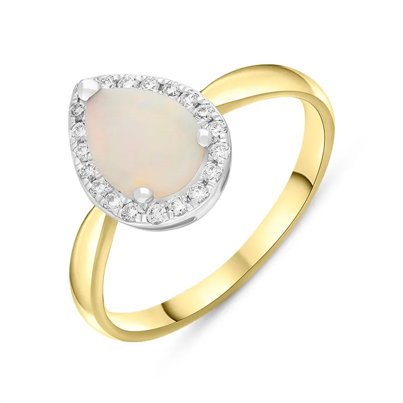 18ct Yellow Gold Opal Diamond Pear Cut Cluster Ring