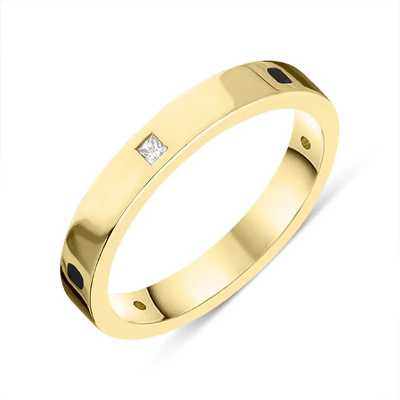 18ct Yellow Gold Whitby Jet Diamond 3mm Wedding Band Ring