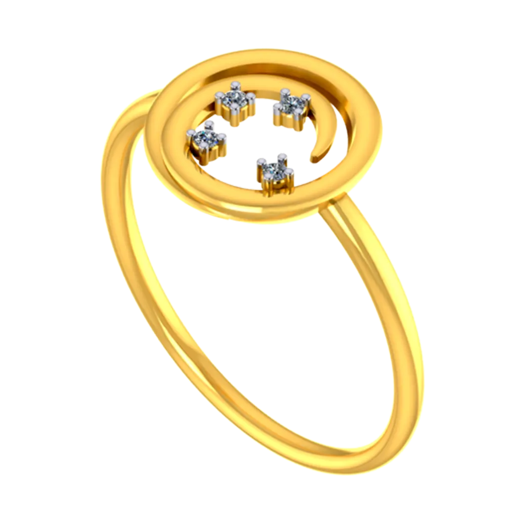 18k Diamond Ring With A Diamond Studded Circle On Top