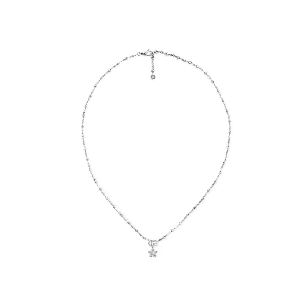 18KT WG GUCCI FLOWER AND DOUBLE G NECKLACE