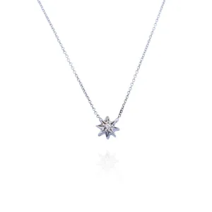 18kt White Gold Small Diamond Sunburst Necklace