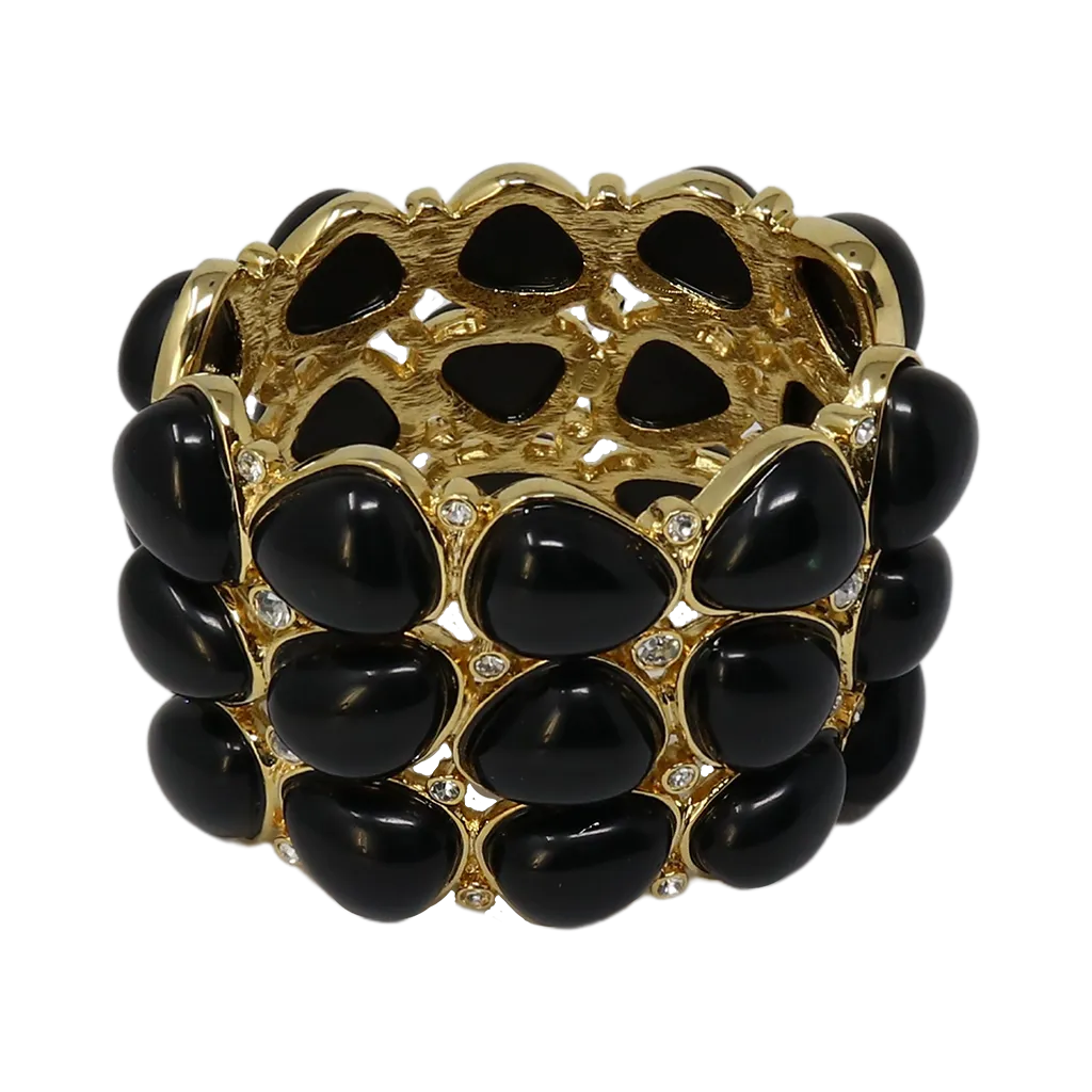 3 Row Gold Black Rounded Bracelet