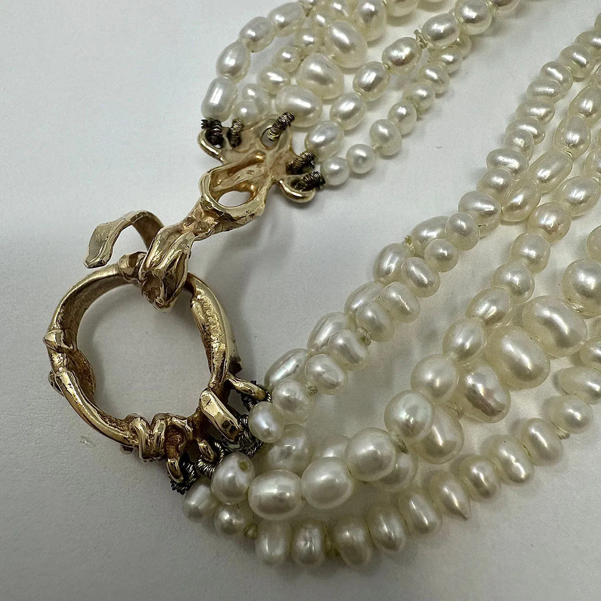 5 Strand Freshwater Pearl  Necklace  with 14K Gold Swirl Clasp