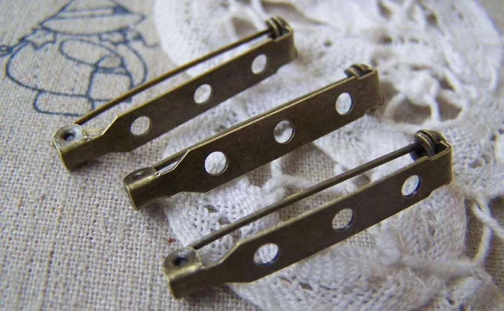 50 pcs Antique Bronze Brooch Back Bar Pins 33mm A4240