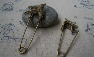 6 pcs Antique Bronze Bird Safety Pins Broochs A2880
