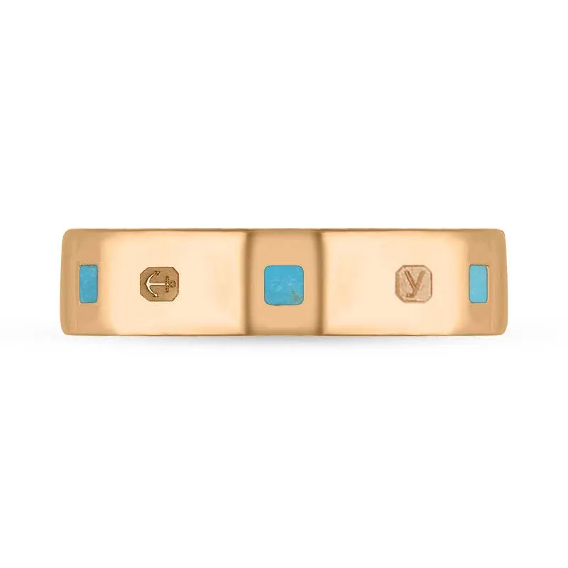 9ct Rose Gold Turquoise King's Coronation Hallmark Princess Cut 5mm Ring D