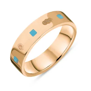 9ct Rose Gold Turquoise King's Coronation Hallmark Princess Cut 5mm Ring D