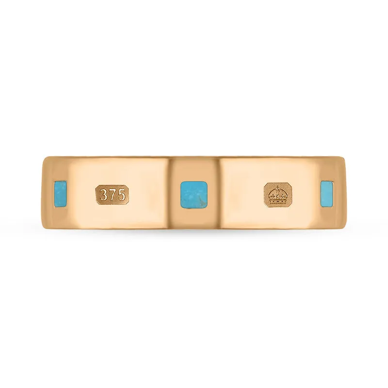 9ct Rose Gold Turquoise King's Coronation Hallmark Princess Cut 5mm Ring D
