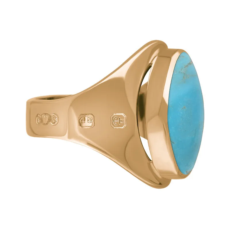 9ct Rose Gold Turquoise King's Coronation Hallmark Small Oval Ring D