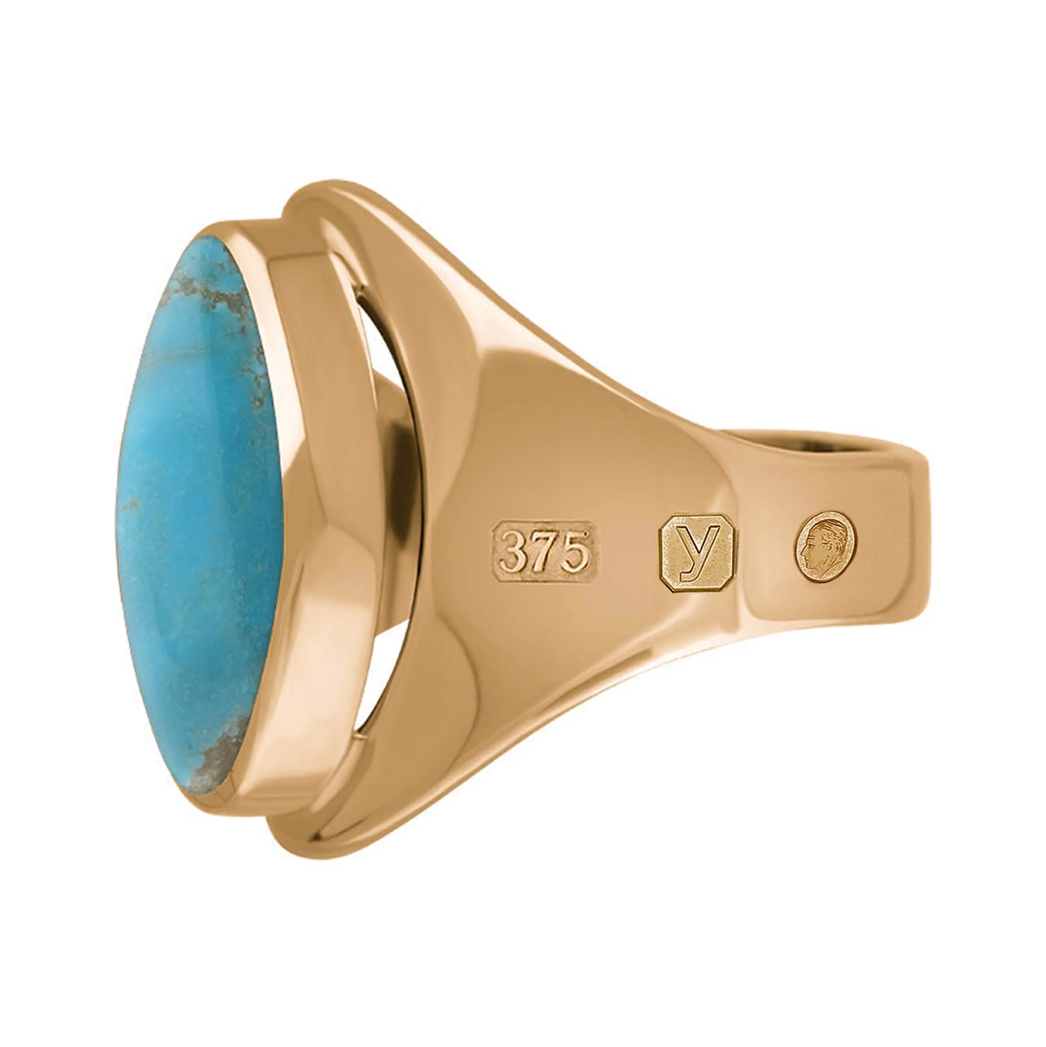 9ct Rose Gold Turquoise King's Coronation Hallmark Small Oval Ring D