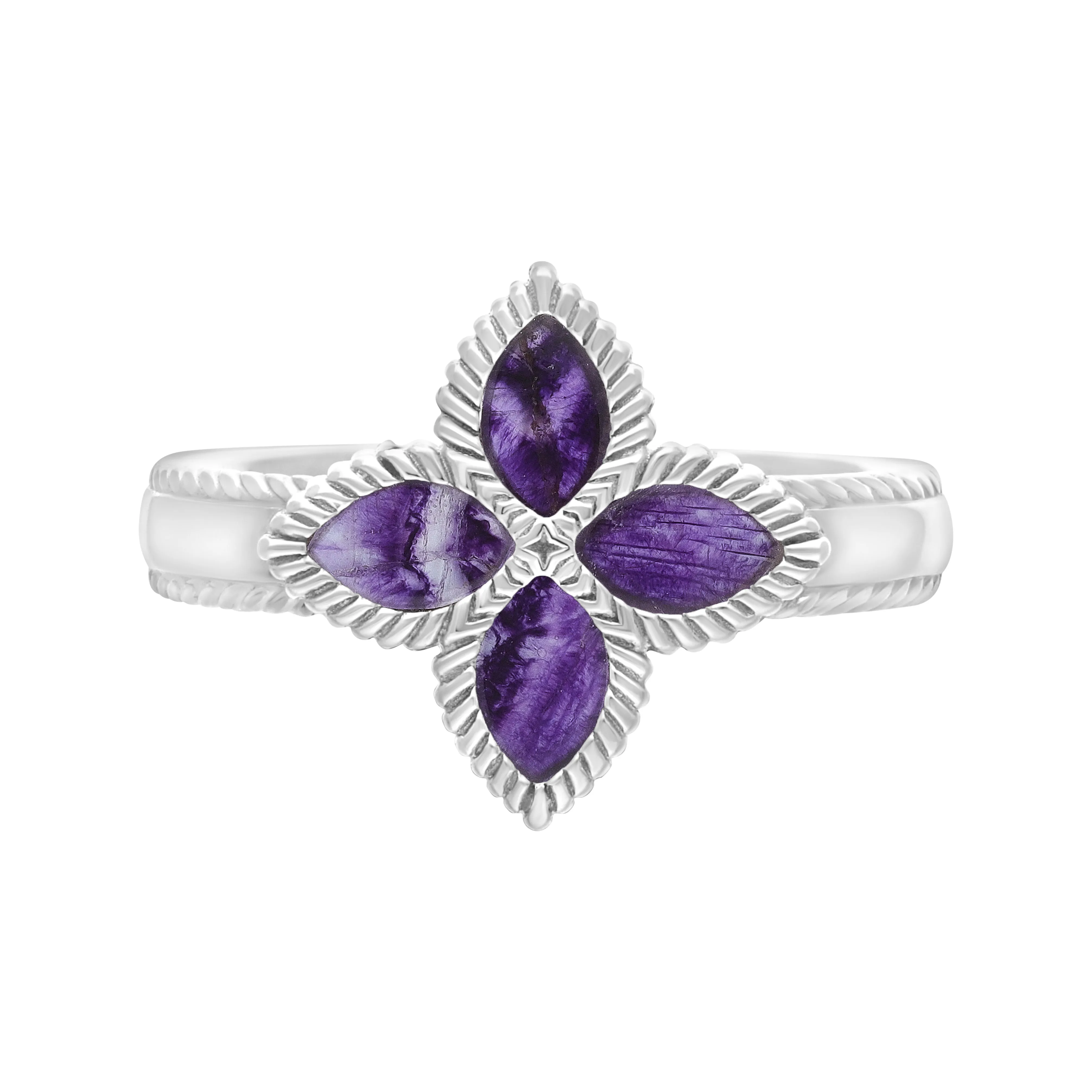 9ct White Gold Blue John eden Marquise Flower Ring