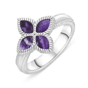 9ct White Gold Blue John eden Marquise Flower Ring