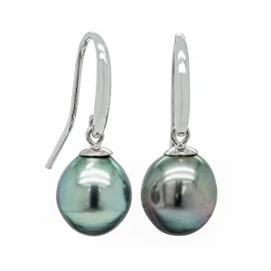 9ct White Gold Tahitian Black Pearl Drop Earrings