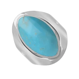 9ct White Gold Turquoise King's Coronation Hallmark Medium Oval Ring D