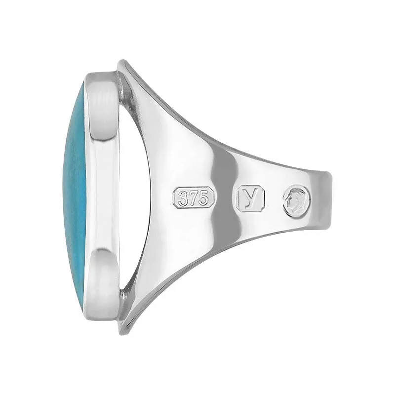 9ct White Gold Turquoise King's Coronation Hallmark Medium Oval Ring D
