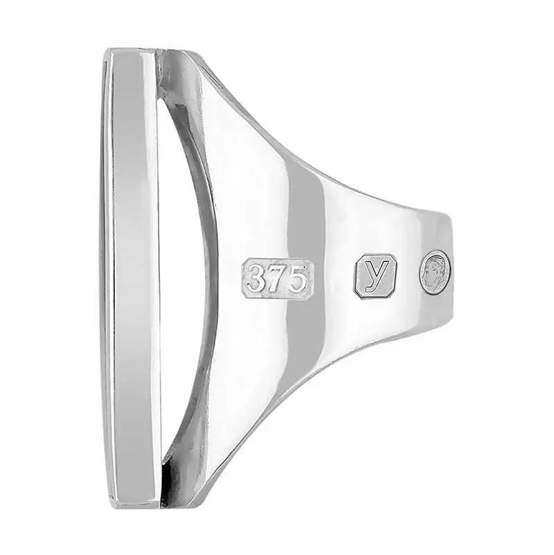 9ct White Gold Whitby Jet King's Coronation Hallmark Large Square Ring D