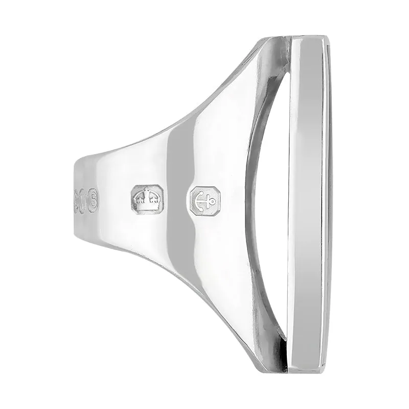 9ct White Gold Whitby Jet King's Coronation Hallmark Large Square Ring D