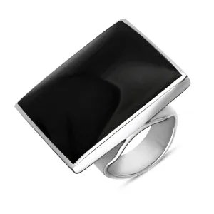 9ct White Gold Whitby Jet King's Coronation Hallmark Large Square Ring D