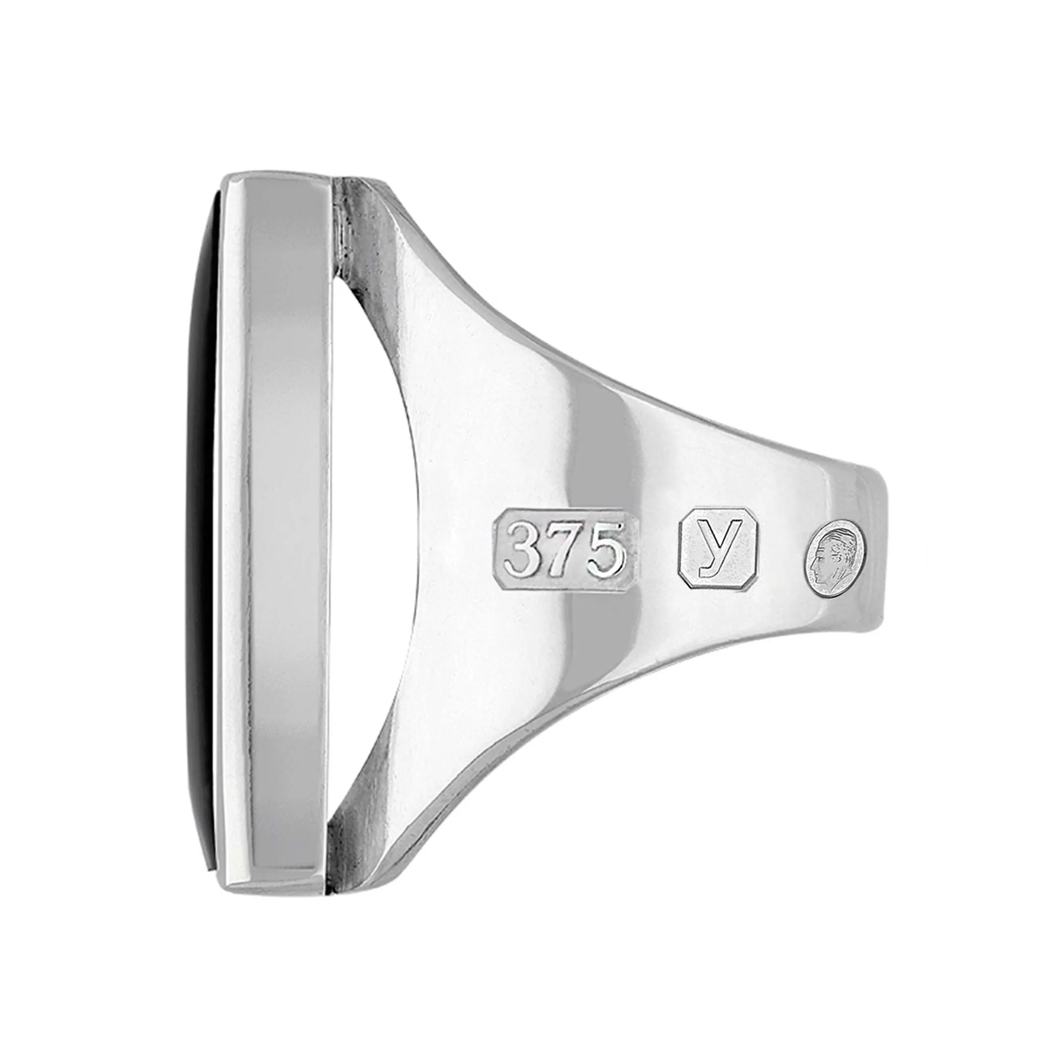 9ct White Gold Whitby Jet King's Coronation Hallmark Medium Oblong Ring D