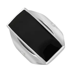 9ct White Gold Whitby Jet King's Coronation Hallmark Medium Oblong Ring D