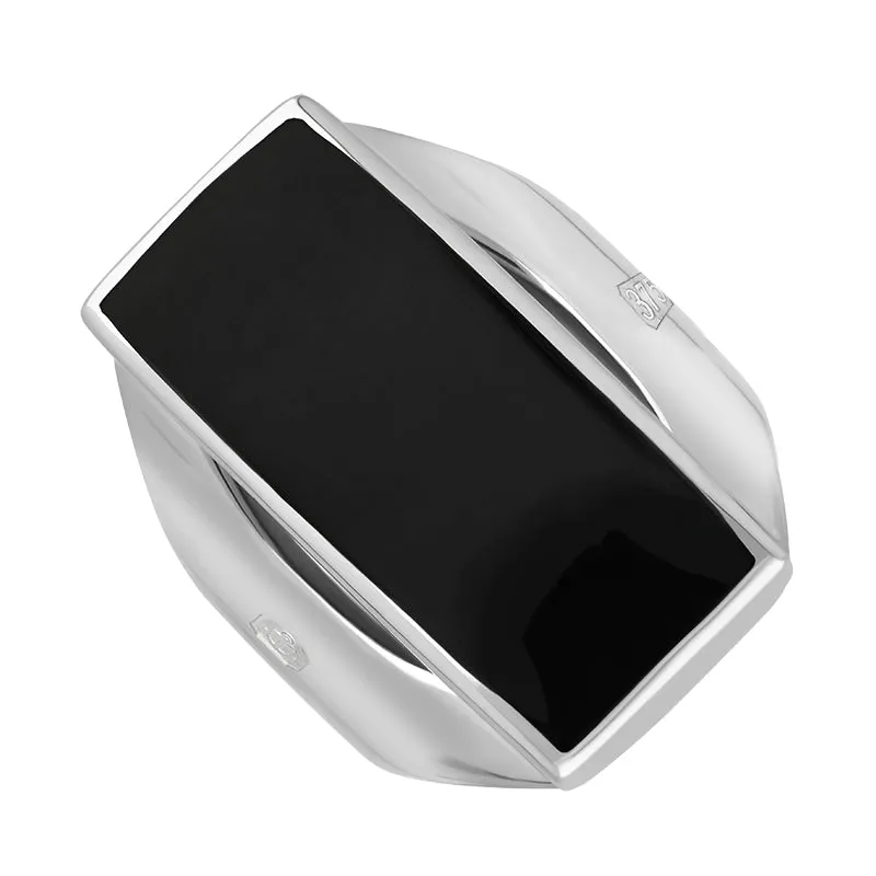 9ct White Gold Whitby Jet King's Coronation Hallmark Medium Oblong Ring D