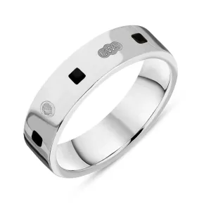 9ct White Gold Whitby Jet King's Coronation Hallmark Princess Cut 5mm Ring D