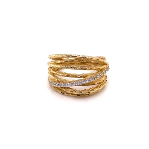 9ct Yellow Gold Textured CZ Set Ring