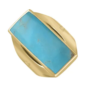 9ct Yellow Gold Turquoise Hallmark Medium Oblong Ring