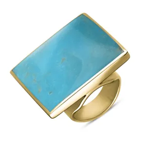 9ct Yellow Gold Turquoise King's Coronation Hallmark Large Square Ring D