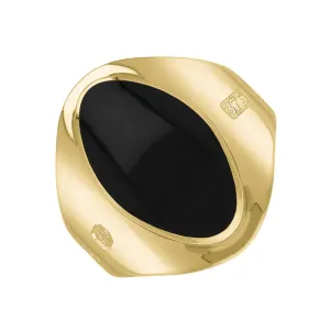 9ct Yellow Gold Whitby Jet King's Coronation Hallmark Small Oval Ring D